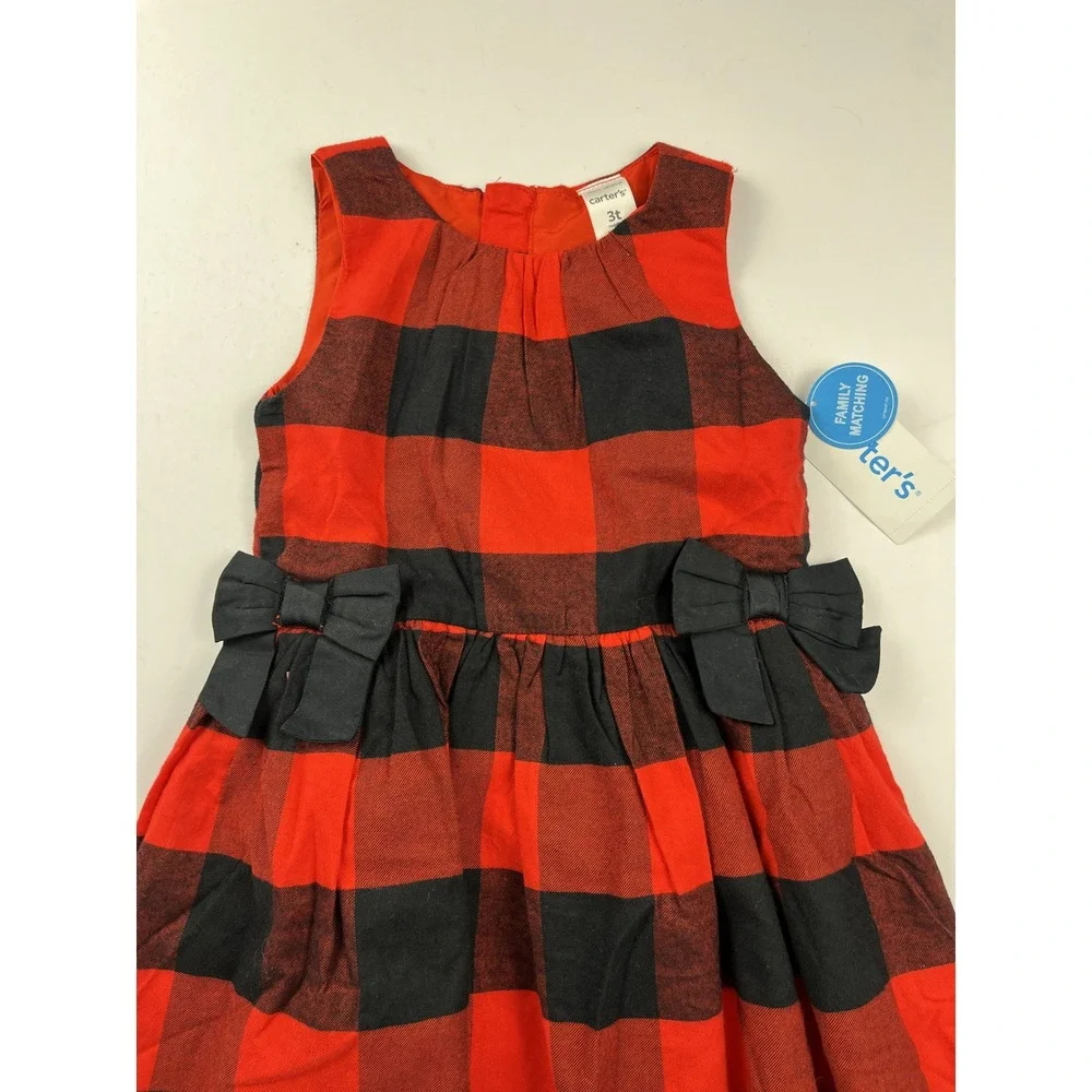 Carter's Dress Girls 3T Red Buffalo Plaid Sleeveless Bow Holiday Festive Classic